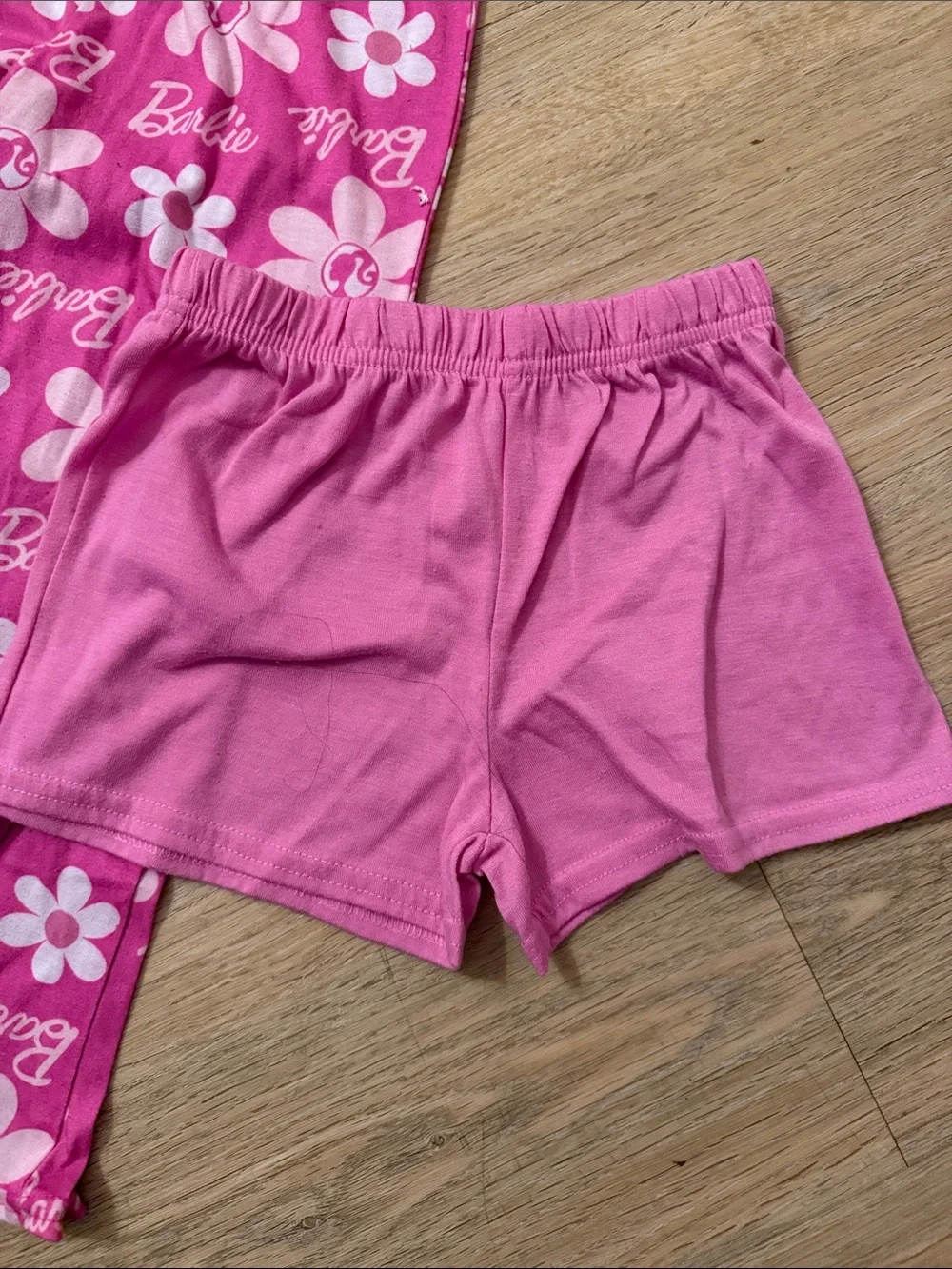 Barbie Pink Floral Short-Sleeve Top with Flower Pants and Shorts Pajama Set